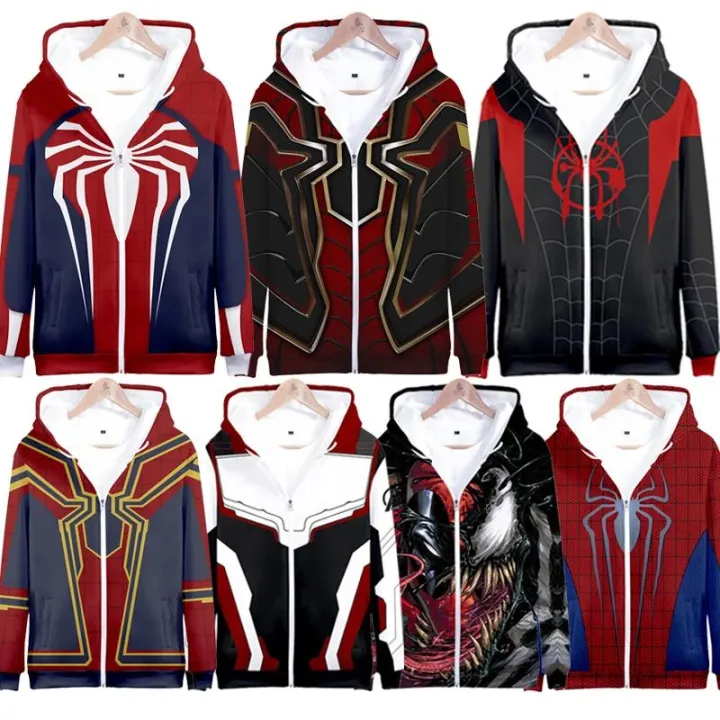 Kids Anime Spiderman Hoodies Spider Hero Gwen Sweatshirts Into The Spider-Verse Cosplay Hooded Pullover Venom Hoody for Boys