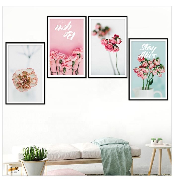 New Nordic Modern Creativity Pink Plants Flowers Study Room Decorative Canvas Painting Home Decor Wall Art Floral Picture
