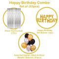 Party Propz Happy Birthday Decoration Kit Combo - 53Pcs Black Golden Silver Items Set with 2Pcs Silver Foil Curtain,50 Pcs. 