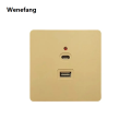 Wenefang Luxury Black Universal Wall USB C Socket, 10W Type-c 2port USB Plug Adapter Outlet, Wall-mounted Eu 220V Electrical Power Socket. 