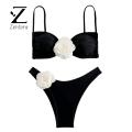 Zentora Tube Top Briefs Bikini Set Stylish 3d Flower Bikini Set for Women High Waist Briefs Bandeau Bra Quick Drying Swimsuit Beachwear for Beauties Flower Suspender Swimsuit. 