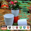 High Quality Plastic Flower Pot Cane Weaved Design Large 24cm x 22cm (Diameter x Height). 