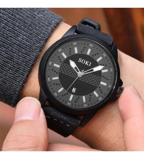 SOKI%20Men's%20Black%20Leather%20Auto%20Date%20Display%20Wrist%20Watch%20319%20-%20Image%203