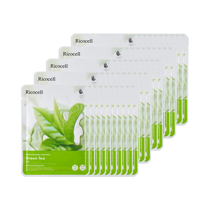 Ricocell Korean Facial Mask Sheet 1Pcs Green Tea Moisture Essence Face Mask Sheet Skin Care Korean Face Mask Sheet For Women & Men