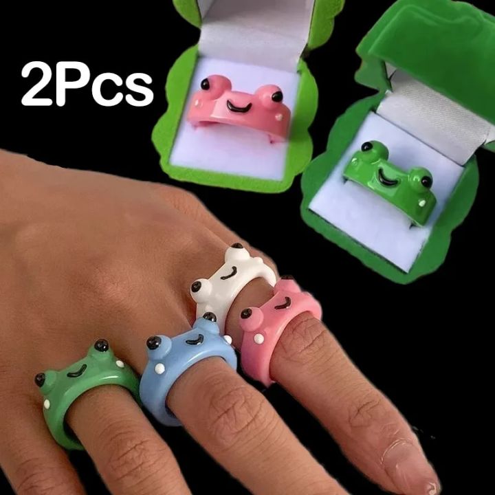Colored Frog Rings 2pcs Cute Frog Rings Colorful Polymer Resin Acrylic Finger Rings Women ...