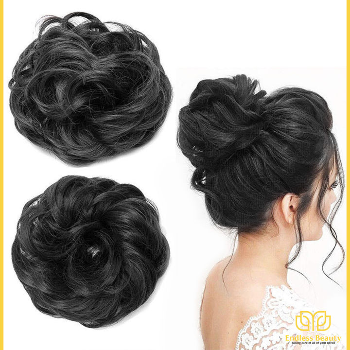 Messy Bun Large 1pcs Hair Piece Hair Extension With Elastic Rubber Band Hairpiece Synthetic Hair Scrunchies Hair Piece for Women Girls Color Black Endless Beauty EB-FA
