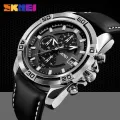 SKMEI Sports Quartz Clock Soft Real Leather Chronograph Waterproof Watch For Men 9156. 