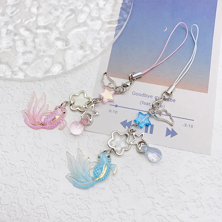 Chinese Style Koi Star Beaded Key Chain Lucky All-match Phone Straps Lanyards Bag Pendant Charms Car Key Jewelry Accessories Luolong