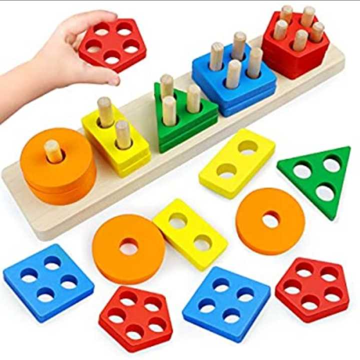 Five Sets of Column - Geometry Puzzle Board Shape Matching Building Block Toys Children Enlightenment  Early Childhood Education by ZinZen