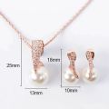 Wedding Jewelry Set Bride Rose Gold Crystal Pendant Necklace Earrings. 