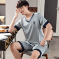 Silk high-end new silk men's pajamas thin ice summer men's shorts summer short-sleeved home clothes pullover suit. 