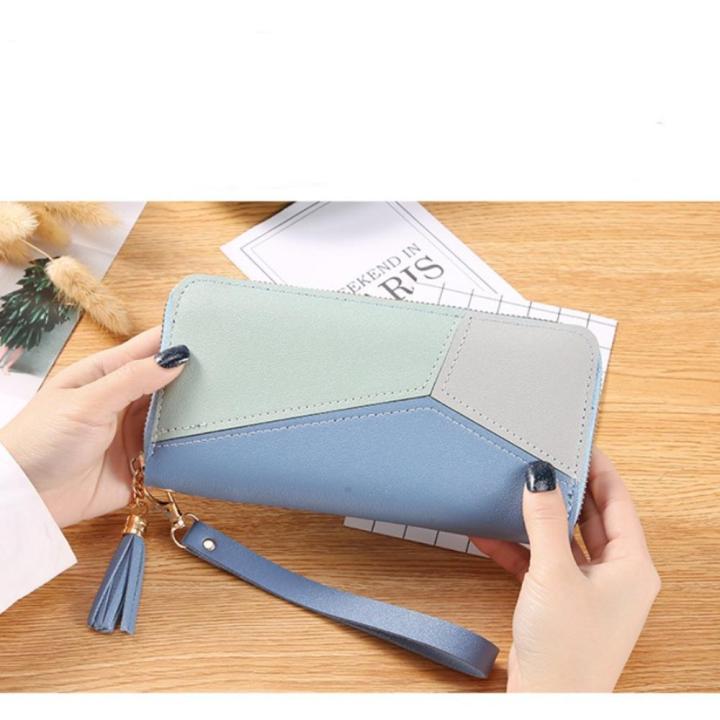 Stitching%20Fashion%20Women's%20Zipper%20Collision%20Color%20Cards%20Holder%20Clutch%20Bag%20Long%20Wallets%20Purses%20Coin%20Purse%20-%20Image%205