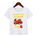 Children Fashion Fire Engine/ Fire Truck Print Tshirt 1-8 Year Baby Boy's White Short Sleeve T Shirt Summer Birthday Party Gift. 