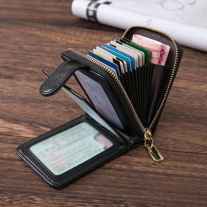 Leather zipper driver's license card bag