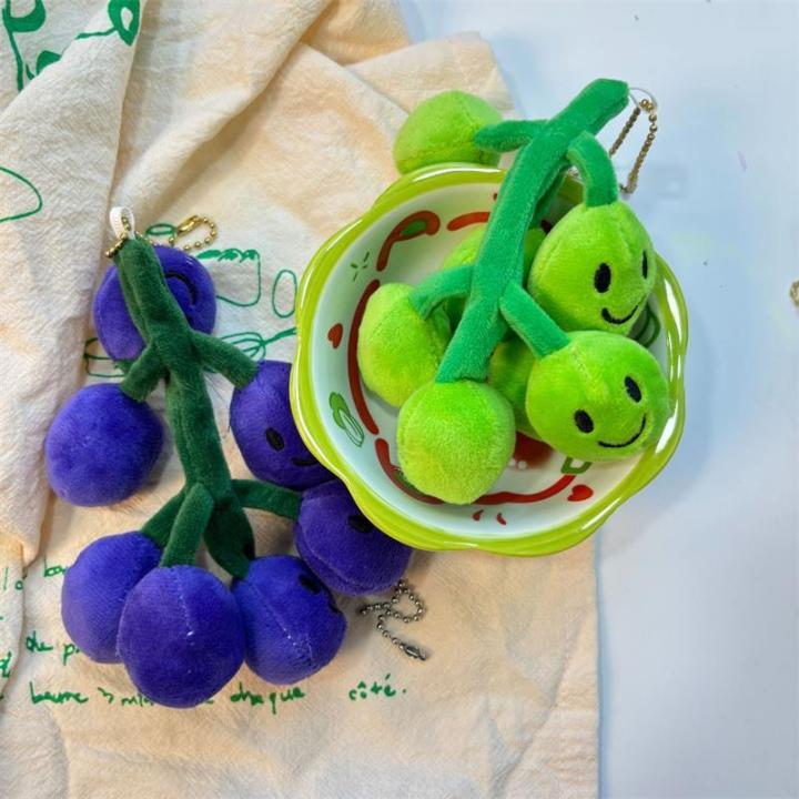 Cute Funny Bunch Of Smiling Grapes Plush Doll Toy Keychain Bag Pendant Green Grape Creative Fruit Backpack Hanging Ornament Gift Fullhouse