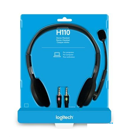 Logitech H110 Wired Dual Jack headset, Microphone,3.5-mm Dual Audio Jack, PC/Laptop- Grey
