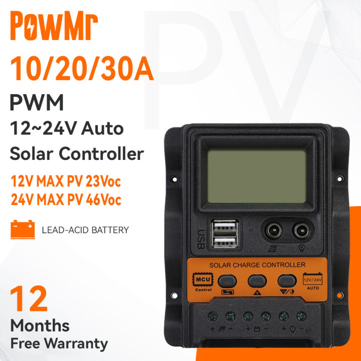 Powmr PWM 30A 20A 10A Solar Charge Controller Dual USB 5V LCD Display ...