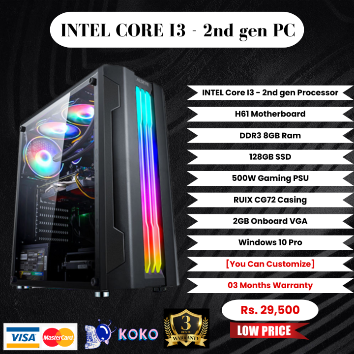 Intel Core I3 2nd Gen Gaming Desktop PC | 8GB Ram / 128GB SSD / 500W PSU / 2GB Onboard VGA Computer