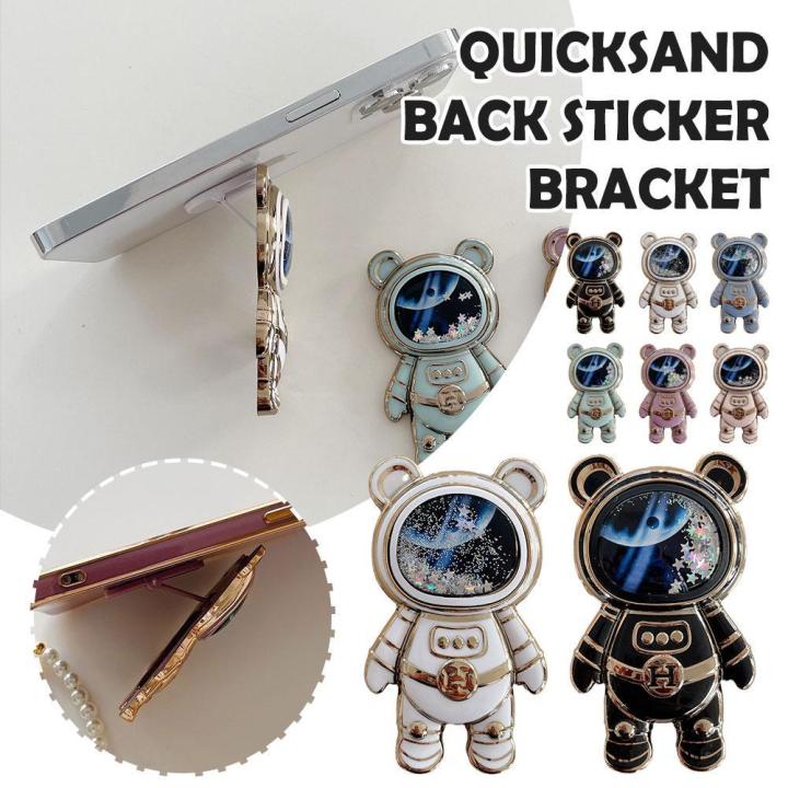 Shiny Glitter Quicksand Bear Phone Back Sticker Bracket Plating Holder Cute Astronaut Foot Stand Bracket Universial
