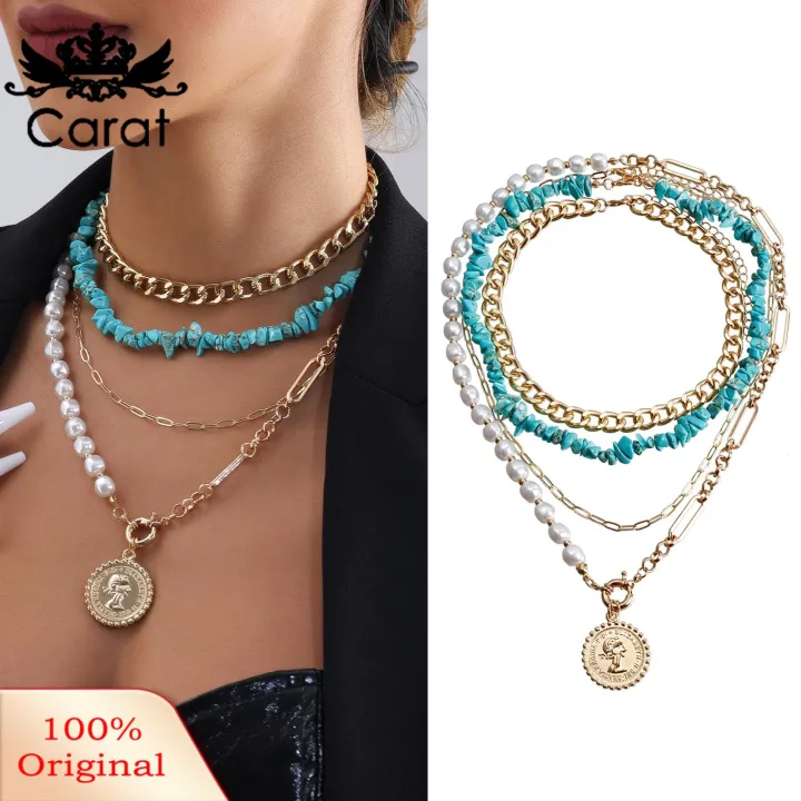 Carat%20Creative%20Mixed%20Metal%20Necklace%20Boho%20Layered%20Turquoise%20Pearl%20Beaded%20Necklace%20Set%20for%20Women%20Trendy%20Circle%20Choker%20Jewelry%20for%20Girls%20Metal%20Chain%20Paperclip%20Design%20Handmade%20Accessories%20from%20Geometric%20Beaded%20-%20Image%204
