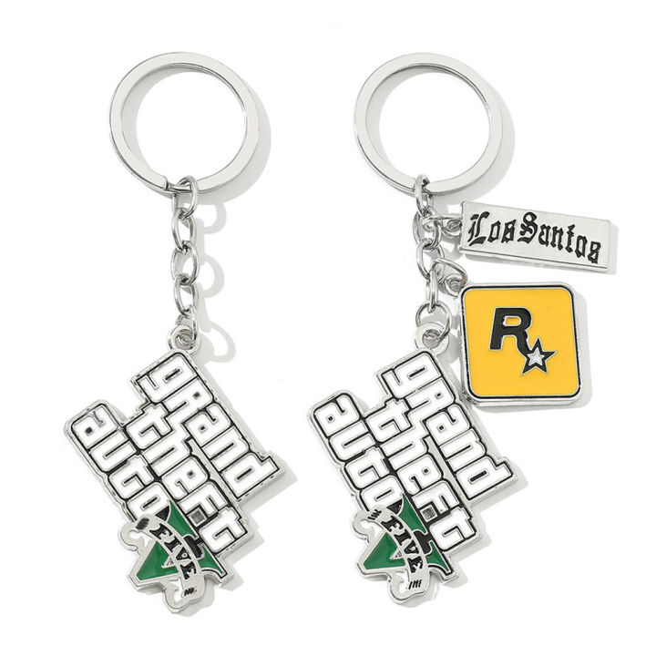 FG Motorcycle Keychain Durable Key Strap Muti-Pendant Key Holder Keyfob Game Yellow GTA Auto 5 Keychain For Fans Car Key Ring