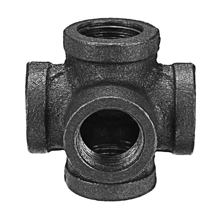 Black Tools DIY Malleable Iron 6 Way Pipe Connector Iron Pipe Fitting 1/2 Inch