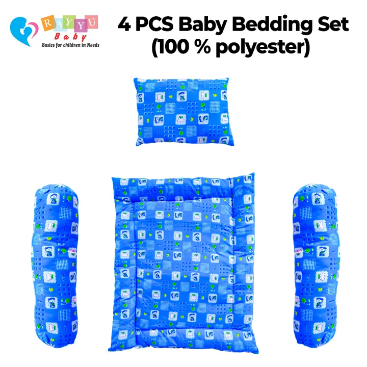 4 Pieces Polyester Baby Bedding Set / 100% Polyester Baby Bedding Set 4Pc Feels Like Mother's Lap/ New Born Baby Super Soft 4 Pcs Bedding Set/ New Born Baby Bedding Set with Cushion and Pillow/ Cotton New Born Baby Bedding with 3 Pillow Set