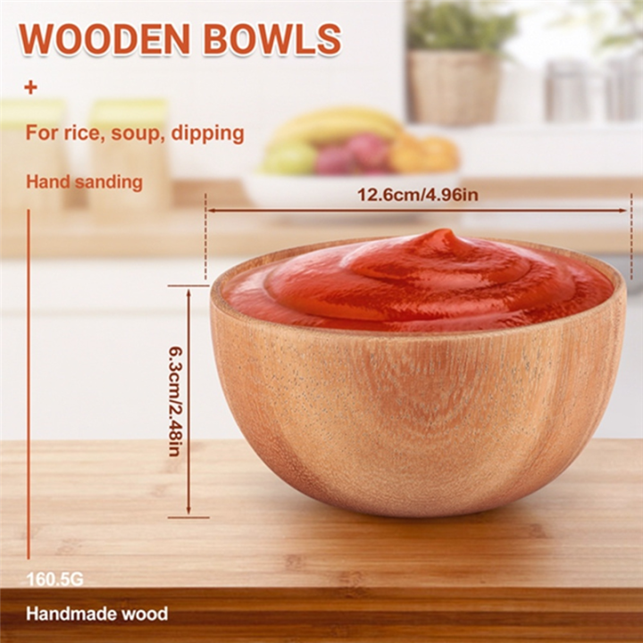 Natural Handmade Solid Wooden Bowl, Round Dining Room Bowl 10x6cm ...