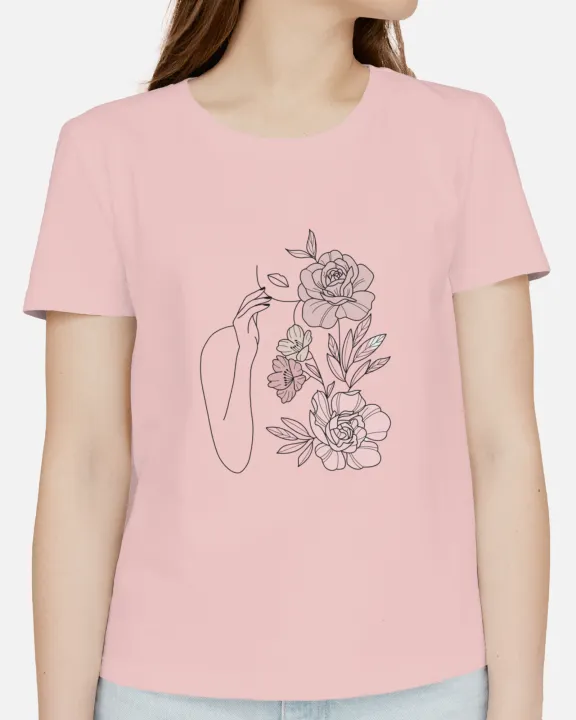 Minimal%20Print%20100%25%20Cotton%20Girls%20Women's%20Ladies%20T%20shirts%20Girls%20Cute%20Line%20Art%20Easthetic%20Minimalist%20Girl%20Floral%20Print%20T-shirt%20Top%20Casual%20Tshirt%20-%20Image%204