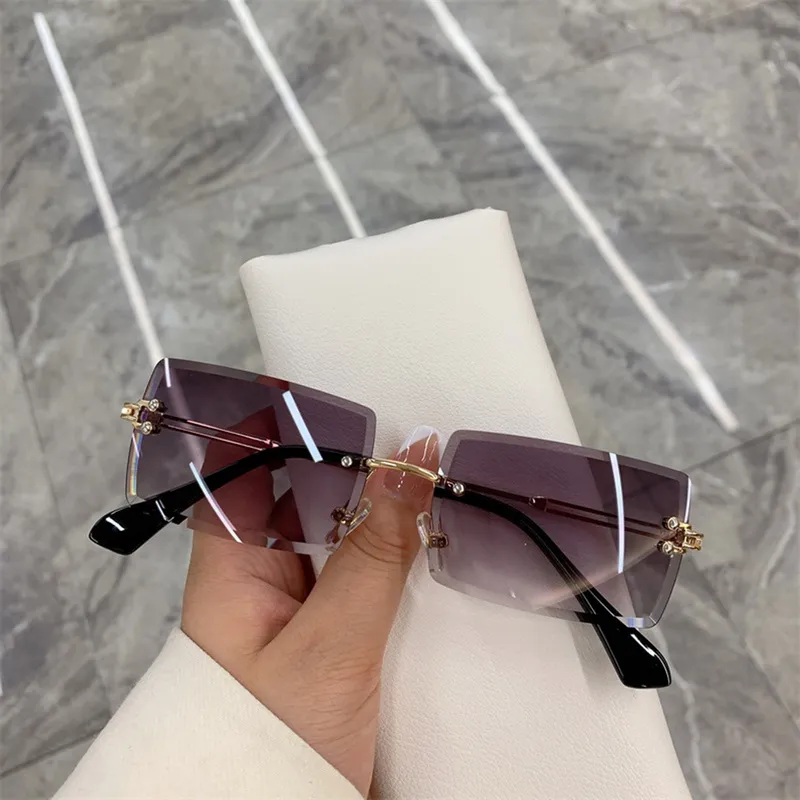 Fashion Vintage Sunglasses Rimless Rectagular Cutting Lens Sun