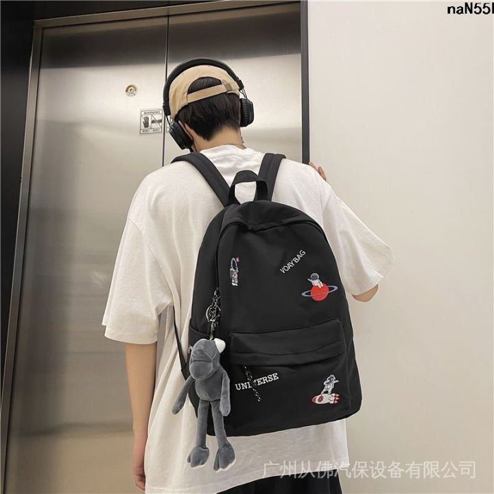 Men's Backpack Men's College Students Space Boys Embroidery ins Backpack High School Simplicity Schoolbag Casual Thorn Back Lady ﹩