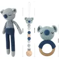 Handmade Crochet Baby Gift Set – 03 Piece | Soft Plush Toy, Teething Ring With Pacifier Clip. 