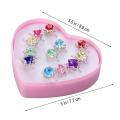 【BestGO】12pcs Child Ring Beautiful Colorful Diamante Ring Set Gift With Heart-Shaped Box for Girl Kid Child. 