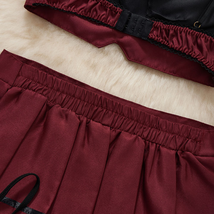 Bow%20Sleeveless%20Camisole%20Crop%20Top%20Lingerie%202-piece%20Set%20Pleated%20Skirt%20Short%20Red%20Hotsweet%20Cosplay%20Suits%20Women%20Clothing%20Y2K%20New%20-%20Image%205