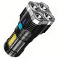 Strong Light Flashlight Camping Torch Rechargeable Multifunctional Portable Hand Lantern with 4 Lamp Beads and COB Side Light. 