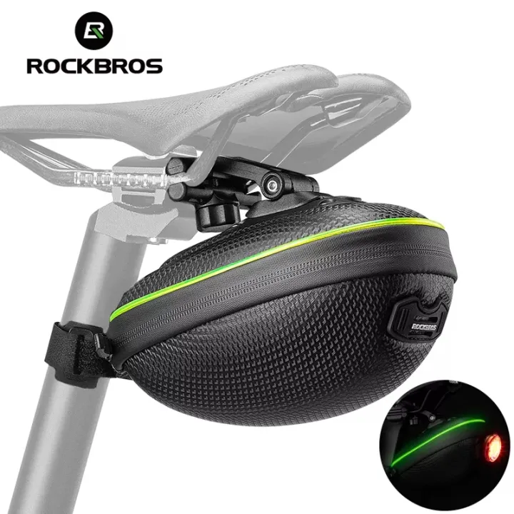 ROCKBROS Bike Bag with Light Double Warning EVA Hard Shell Bike Bag Seat Cycling Tail Rear Pouch Bag Bicycle Saddle