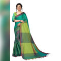 Color Block Fashion Soft Cotton Silk Saree with Blouse - (Olive Green) for Girls and Womens. 