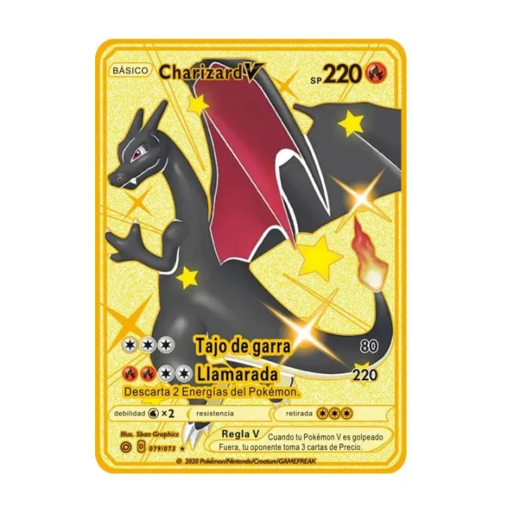 pokemon%20cards%20golden%20Spanish%20Pokemon%20Metal%20Cards%20Pok%C3%A9mon%20Letters%20Charizard%20Pikachu%20V%20VMAX%20Collection%20Gold%20Card%20GX%20Original%20Collection%20Toy%20Kid%20GiftsParty%20Games%20Crafts%20-%20Image%203