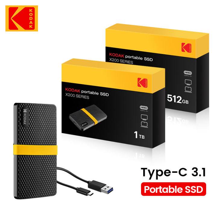 Kodak SSD USB3.1 TYPE-C Mini Portable hard disk 128GB 256GB 512GB Solid State 1TB Hard Drive 450MB/S for Laptop Desktop