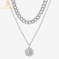 Enacolor Retro Hip Hop Queen Heart Portrait Double Layer Chain Necklace for  Women  Girls  Choker. 