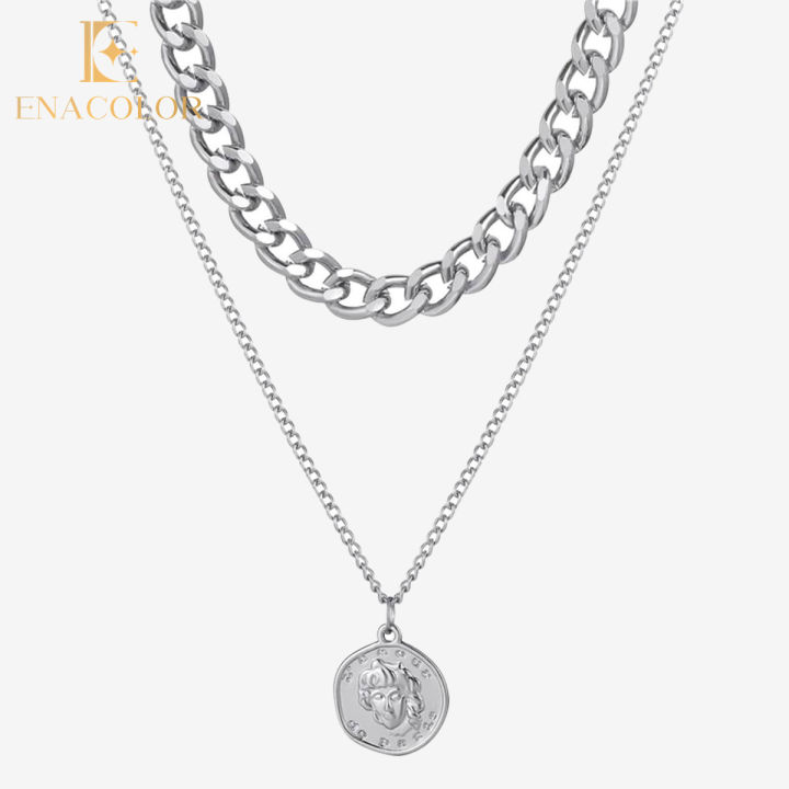 Enacolor%20Retro%20Hip%20Hop%20Queen%20Heart%20Portrait%20Double%20Layer%20Chain%20Necklace%20for%20%20Women%20%20Girls%20%20Choker%20-%20Image%204
