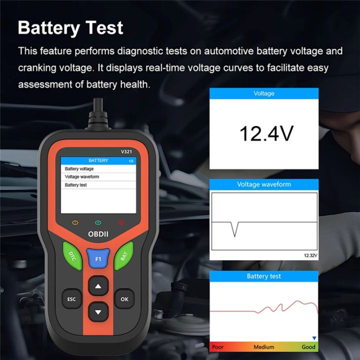 OBD2 Scanner Diagnostic Tool OBD Fault Diagnosis+Battery Health Check 2 ...