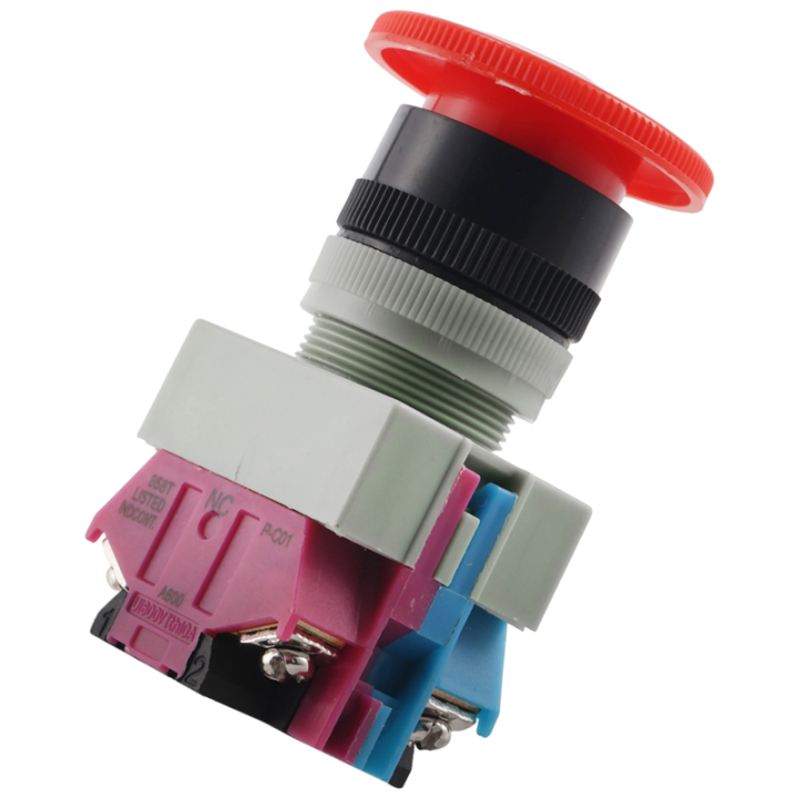 Baomain Emergency Stop Switch – Red Mushroom Push Button, AC 600V 10A, 22mm, 1NO + 1NC, Twist-to-Reset