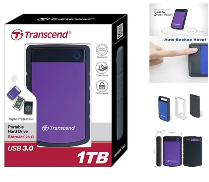Transcend 1tb External Hard Disk Portable Hard Disk USB 3.1 Rugged