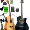 10 Accessories with acoustic electric box Guitar - 40'' Size Electric Acoustic Box Guitar with pick, pick holder, pick guard, bag, String set, Capo, Battery, Alen key, Belt and Tuner with Equalizer - Semi acoustic Guitar. 