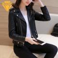 Women Faux Leather Jacket Stylish Faux Leather Women's Coat with Rivet Decor Zipper Slim Fit Cardigan for Fall/winter Long Sleeve Motor Jacket for Ladies Lapel Design Women Jacket. 