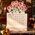 Portable 2026 Desk Calendar Card Insert With Wooden Base Monthly Planner Rose Painting Mini Calendar Gifts. 