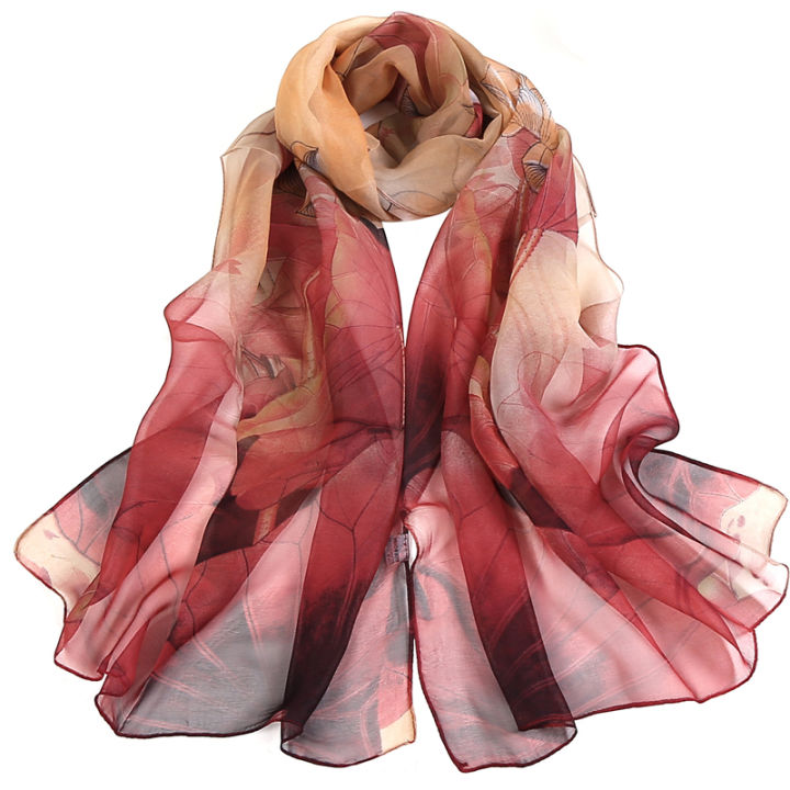 High Quality Female Pretty Scarf Sunscreen Shawl Seaside Beach Flower Design Georgette Thin Silk Scarf Women Scarves Wholesale