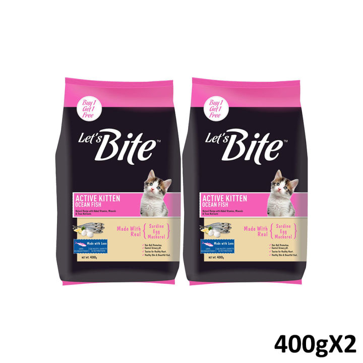 Let's Bite Active Kitten Dry Cat Food (400g X 2 PACKS) Lets Bite Cat Food Made with Sardine, Egg & Mackerel