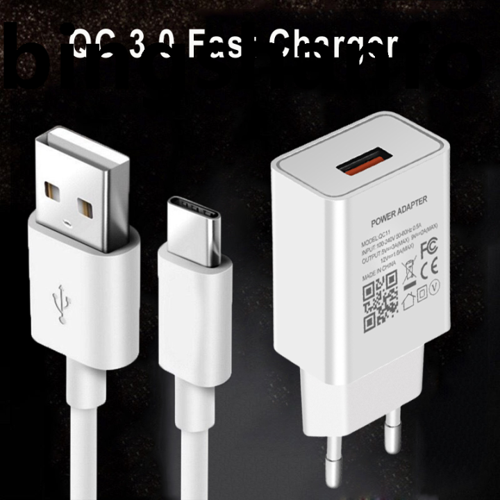 TibingshanfoFor Samsung A32 A52 A72 A12 A42 5G S21 S20 FE EU Plug 5V 3A Fast Charger Phone Adapter Type-c USB Charging Cable Data Wire